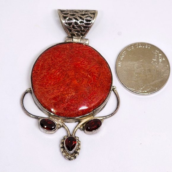 Vintage Red Jasper and Garnet Handmade Sterling Silver Pendant 13.7 grams - Picture 2 of 5